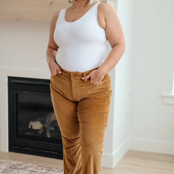 Cordelia Bootcut Corduroy Pants in Camel - Picture 1 of 5